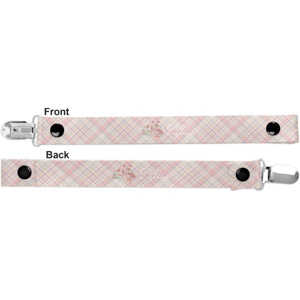 Modern Plaid & Floral Pacifier Clip - Front and Back