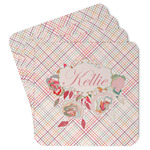 Modern Plaid & Floral Paper Coasters w/ Name or Text