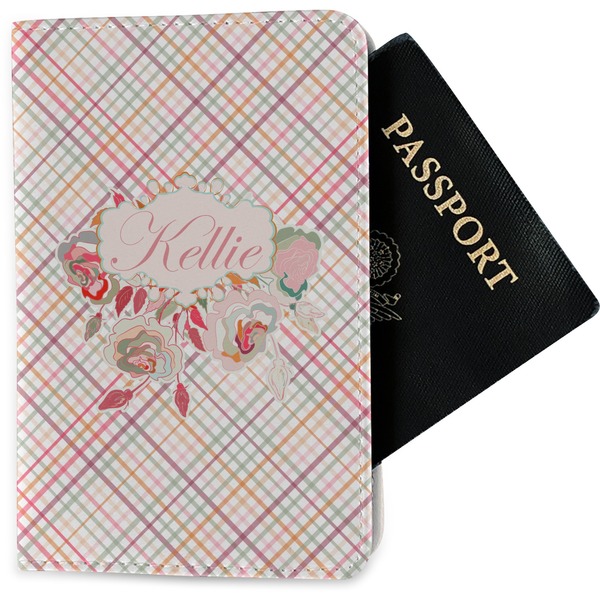 Custom Modern Plaid & Floral Passport Holder - Fabric (Personalized)