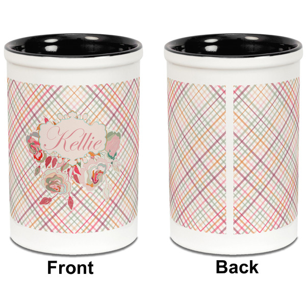 Modern Plaid & Floral Pencil Holder - Black - approval