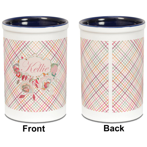 Modern Plaid & Floral Pencil Holder - Blue - approval