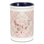 Modern Plaid & Floral Ceramic Pencil Holders - Blue