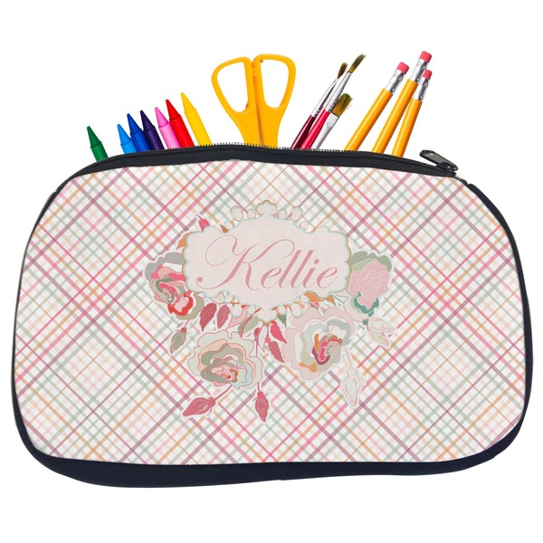 Modern Plaid & Floral Pencil / School Supplies Bags - Medium