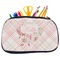 Modern Plaid & Floral Neoprene Pencil Case - Medium w/ Name or Text
