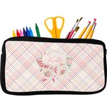 Modern Plaid & Floral Neoprene Pencil Case - Small w/ Name or Text