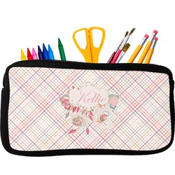 Modern Plaid & Floral Neoprene Pencil Case (Personalized)