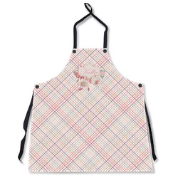 Modern Plaid & Floral Apron Without Pockets w/ Name or Text