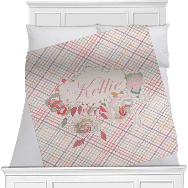 Custom Modern Plaid & Floral Minky Blanket (Personalized)