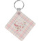 Modern Plaid & Floral Diamond Plastic Keychain w/ Name or Text