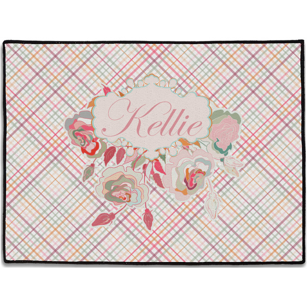 Custom Modern Plaid & Floral Door Mat (Personalized)