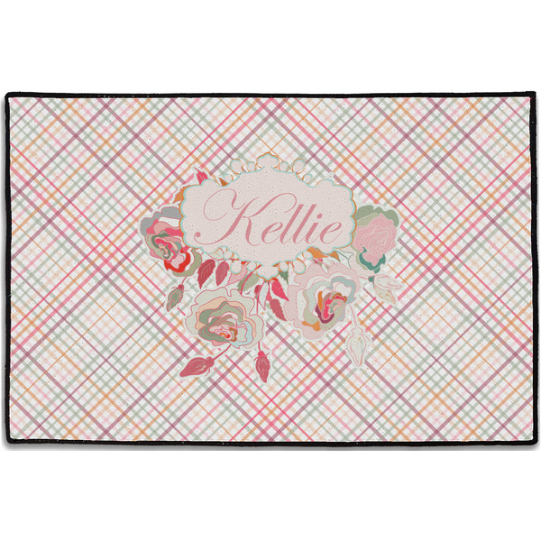 Modern Plaid & Floral Personalized Door Mat - 36x24 (APPROVAL)