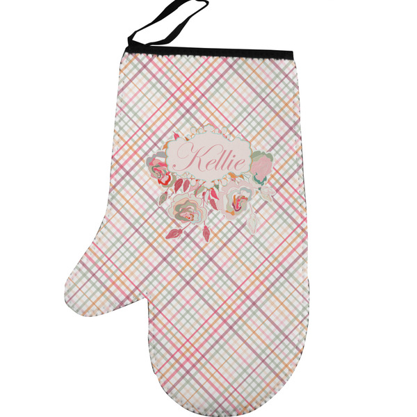 Modern Plaid & Floral Personalized Oven Mitt - Left