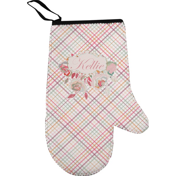 Modern Plaid & Floral Personalized Oven Mitt