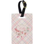 Modern Plaid & Floral Plastic Luggage Tag - Rectangular w/ Name or Text