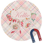 Modern Plaid & Floral Round Fridge Magnet (Personalized)