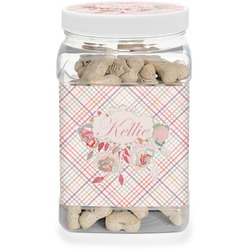 Modern Plaid & Floral Dog Treat Jar (Personalized)