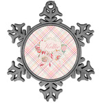 Modern Plaid & Floral Vintage Snowflake Ornament (Personalized)