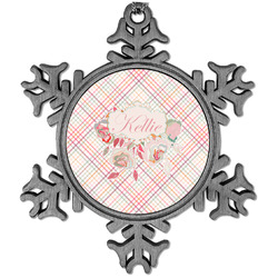 Modern Plaid & Floral Vintage Snowflake Ornament (Personalized)