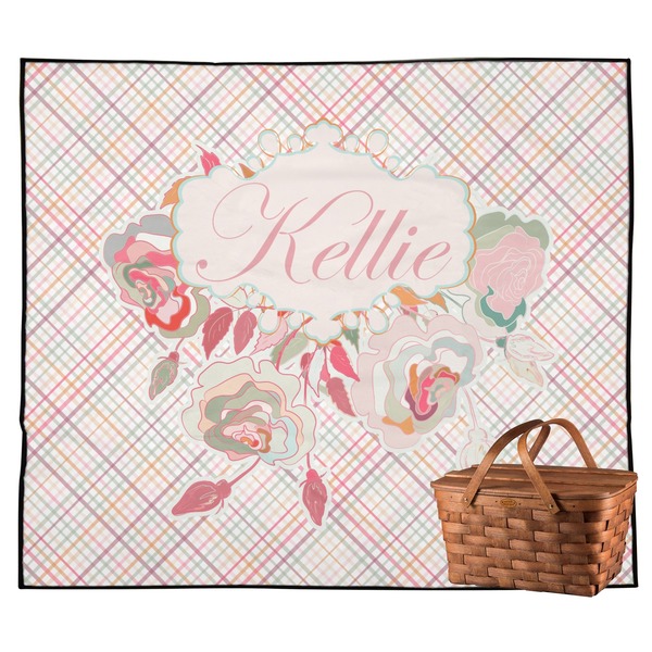 Custom Modern Plaid & Floral Outdoor Picnic Blanket (Personalized)