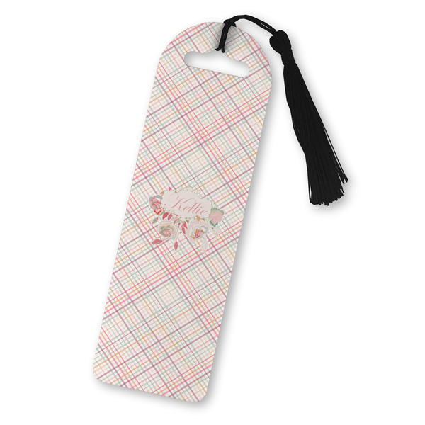 Custom Modern Plaid & Floral Plastic Bookmark (Personalized)