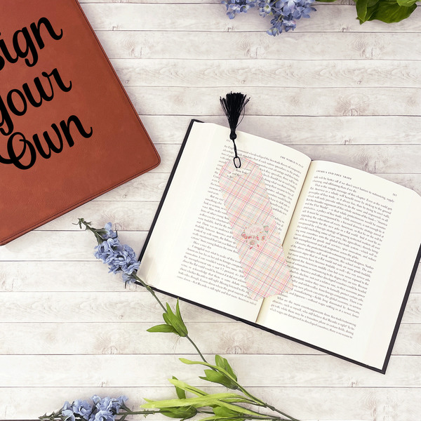 Modern Plaid & Floral Plastic Bookmarks - In Context