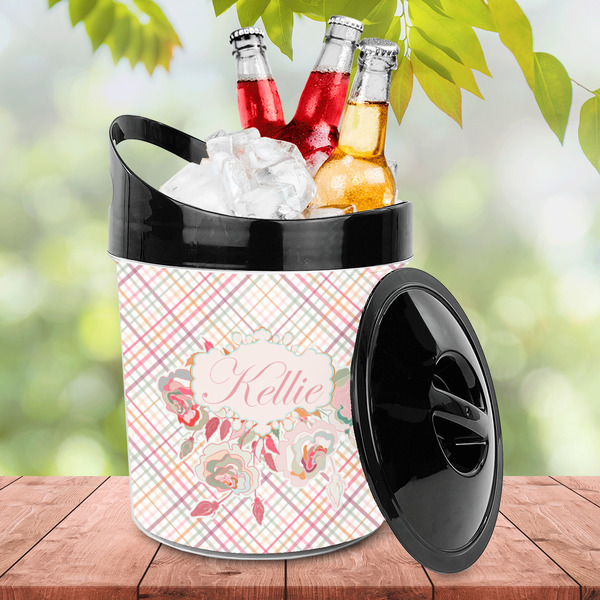 Modern Plaid & Floral Plastic Ice Bucket - LIFESTYLE