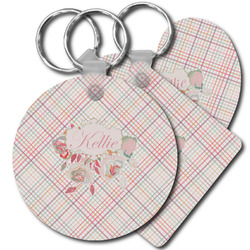 Modern Plaid & Floral Plastic Keychain (Personalized)