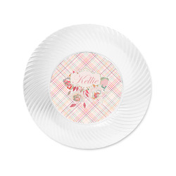 Modern Plaid & Floral Plastic Party Appetizer & Dessert Plates - 6" (Personalized)