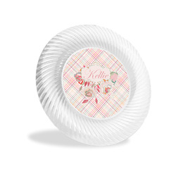 Modern Plaid & Floral Plastic Party Appetizer & Dessert Plates - 6" (Personalized)
