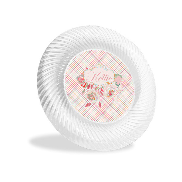 Custom Modern Plaid & Floral Plastic Party Appetizer & Dessert Plates - 6" (Personalized)