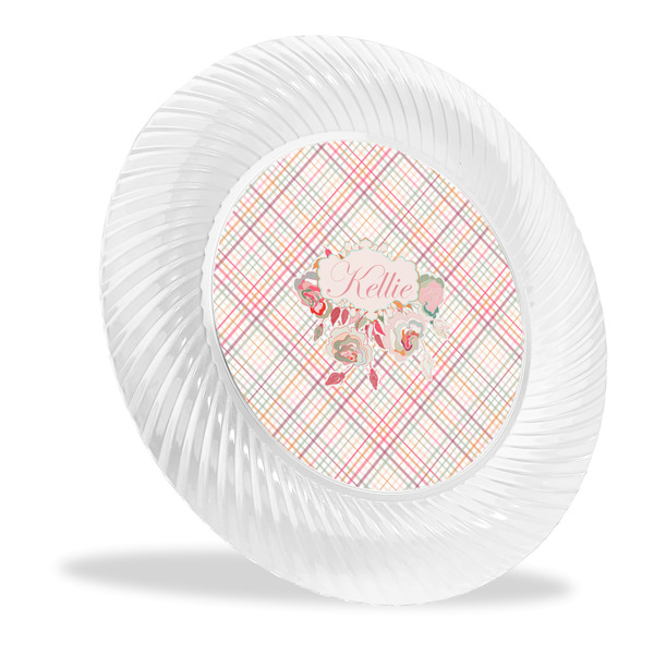 Custom Modern Plaid & Floral Plastic Party Dinner Plates - 10" (Personalized)