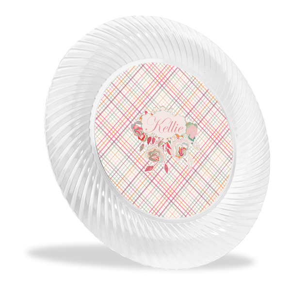 Custom Modern Plaid & Floral Plastic Party Dinner Plates - 10" (Personalized)