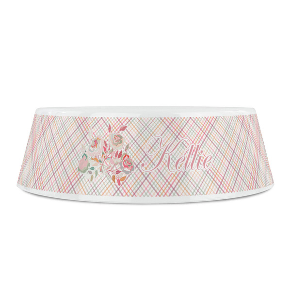 Modern Plaid & Floral Plastic Pet Bowls - Small - FRONT