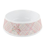 Modern Plaid & Floral Plastic Dog Bowl - Small (Personalized)