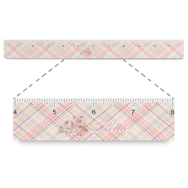 Custom Modern Plaid & Floral Plastic Ruler - 12" (Personalized)