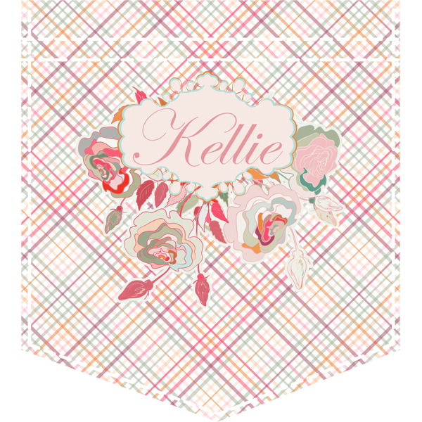 Custom Modern Plaid & Floral Iron On Faux Pocket (Personalized)