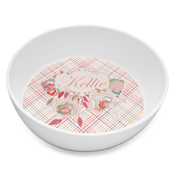 Custom Modern Plaid & Floral Melamine Bowl - 8 oz (Personalized)