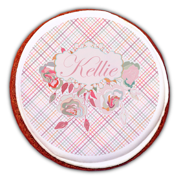 Modern Plaid & Floral Printed Icing Circle - Large - On Cookie