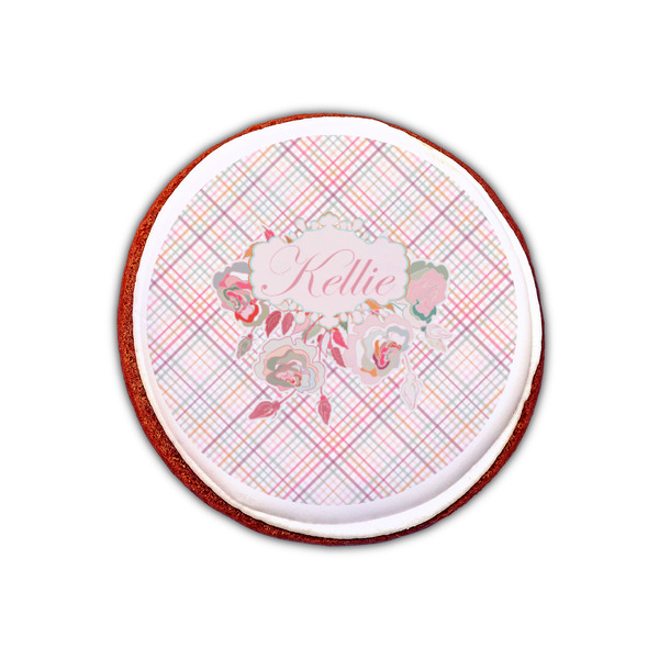 Modern Plaid & Floral Printed Icing Circle - XSmall - On Cookie