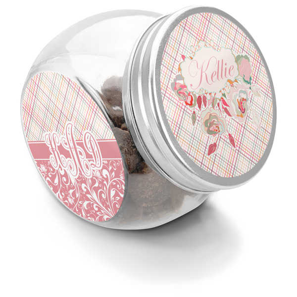 Custom Modern Plaid & Floral Puppy Treat Jar (Personalized)