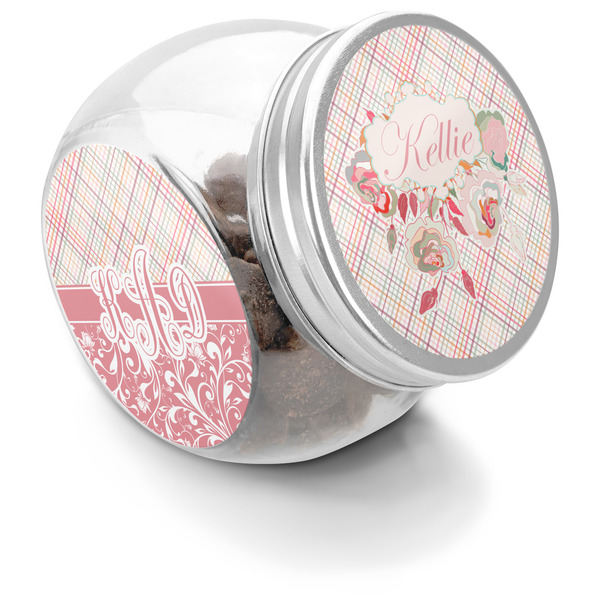 Custom Modern Plaid & Floral Puppy Treat Jar (Personalized)
