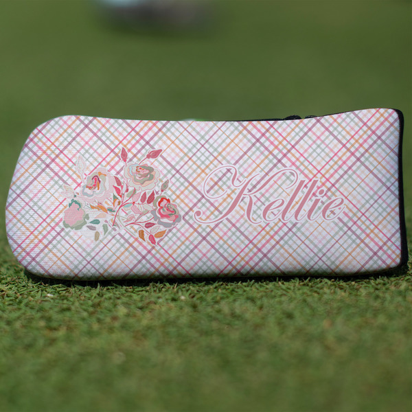 Custom Modern Plaid & Floral Blade Putter Cover (Personalized)