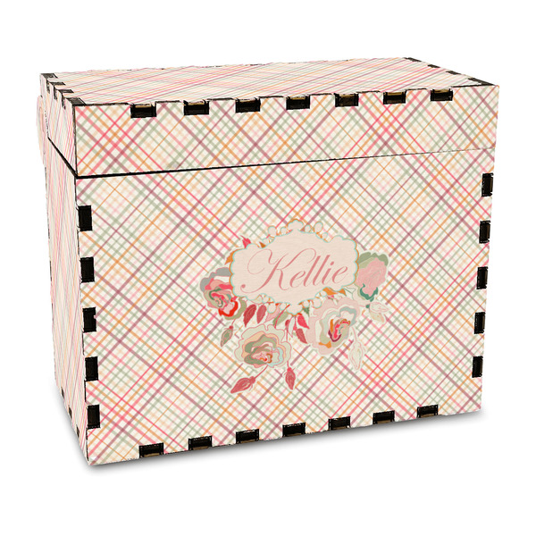 Custom Modern Plaid & Floral Wood Recipe Box - Full Color Print (Personalized)