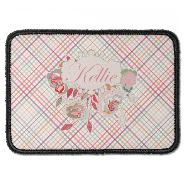 Custom Modern Plaid & Floral Iron On Rectangle Patch w/ Name or Text