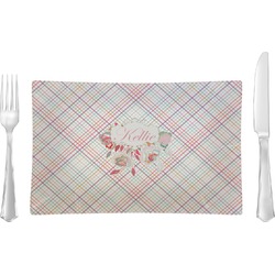 Modern Plaid & Floral Rectangular Glass Lunch / Dinner Plate - Single or Set (Personalized)