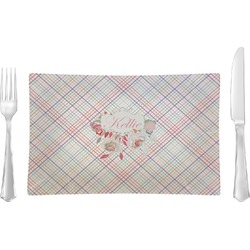 Modern Plaid & Floral Rectangular Glass Lunch / Dinner Plate - Single or Set (Personalized)