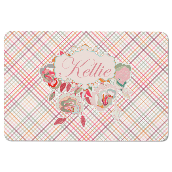Modern Plaid & Floral Rectangular Fridge Magnet - FRONT