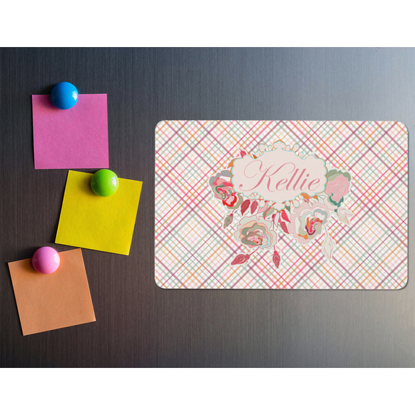 Modern Plaid & Floral Rectangular Fridge Magnet - LIFESTYLE