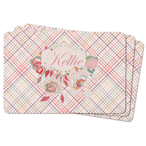Modern Plaid & Floral Rectangular Fridge Magnet - THREE