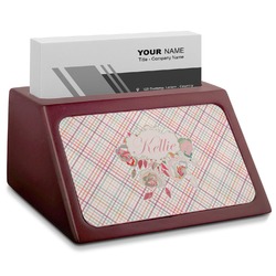 Modern Plaid & Floral Red Mahogany Business Card Holder (Personalized)